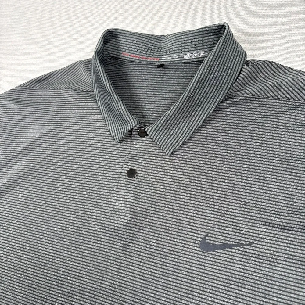 Nike Tiger Woods Control Stripe Polo Shirt Mens XXL Gray Black Striped Snap Up